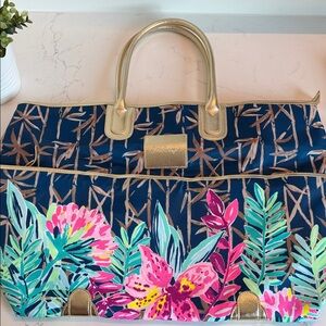 Lilly Pulitzer Navy Floral Tote with Gold Handles